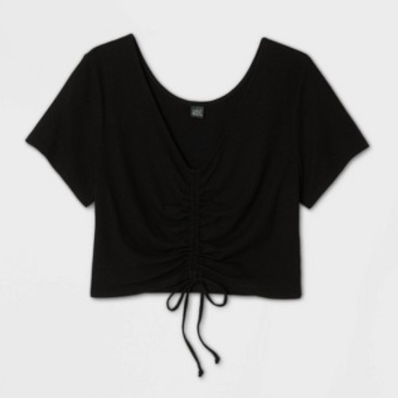 wild fable Tops - Short Sleeve V-Neck Cinched Front Top Black Large